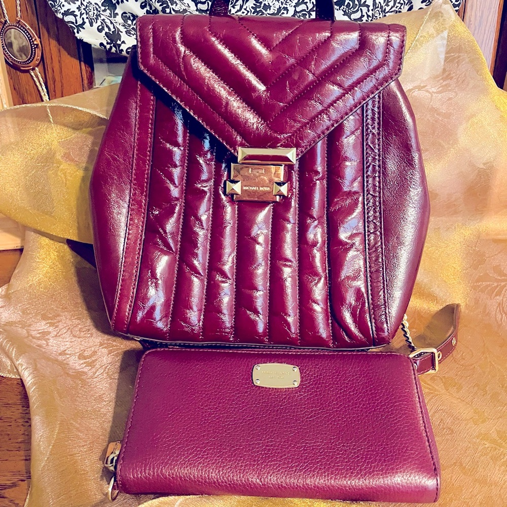 Michael Kors Burgundy Backpack and Wallet